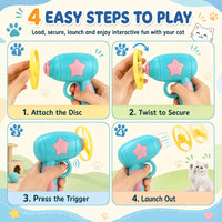 Cat Toy Launcher with 10 Flying Propellers, Interactive Toys for Cats Indoor Chasing & Fetch Toy for Kittens with Handheld Disc Launcher, Colourful Spinning Toys for Active Play
