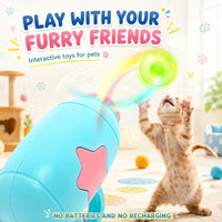 Cat Toy Launcher with 10 Flying Propellers, Interactive Toys for Cats Indoor Chasing & Fetch Toy for Kittens with Handheld Disc Launcher, Colourful Spinning Toys for Active Play