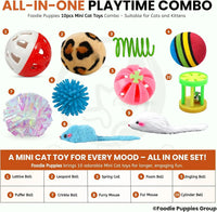 10 Pcs Interactive Cat Toy Combo Set | Assorted Balls, Mouse, Spring & Ball Bell Toys for Cats & Kittens | Indoor Play, Hunting, Exercise & Mental Stimulation