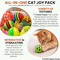 10 Pcs Interactive Cat Toy Combo Set | Assorted Balls, Mouse, Spring & Ball Bell Toys for Cats & Kittens | Indoor Play, Hunting, Exercise & Mental Stimulation