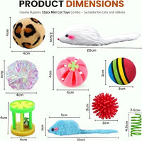 10 Pcs Interactive Cat Toy Combo Set | Assorted Balls, Mouse, Spring & Ball Bell Toys for Cats & Kittens | Indoor Play, Hunting, Exercise & Mental Stimulation