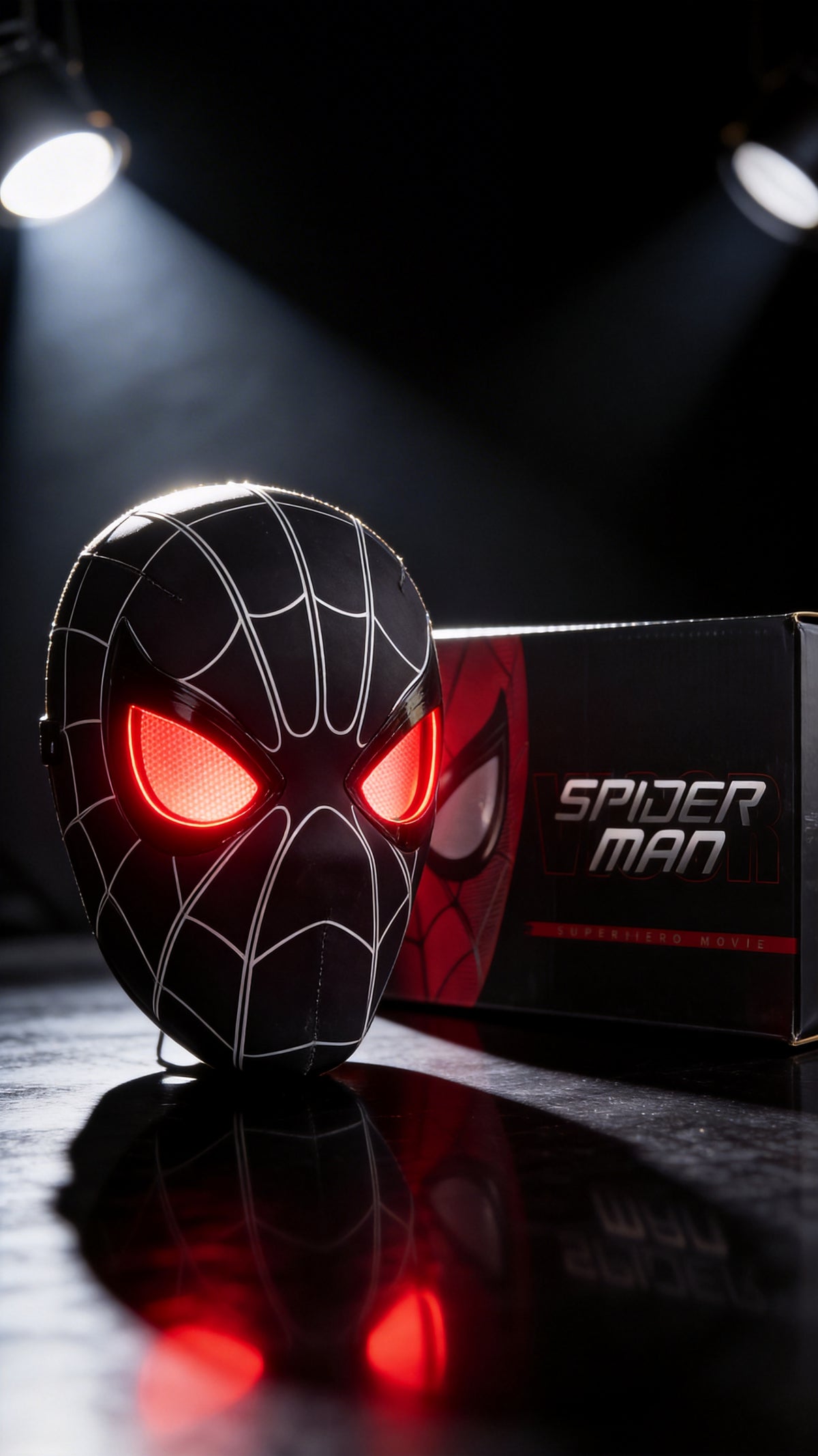Black Spider-Man LED Mask with Glowing Red Eyes – Premium (30Cm)